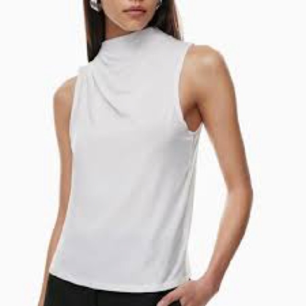 Aritzia Babaton White High-Neck Sleeveless Blouse